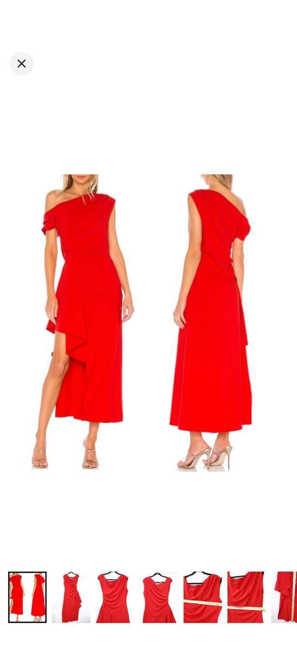 Elliatt Pallas One-Shoulder Draped Midi Dress in Red